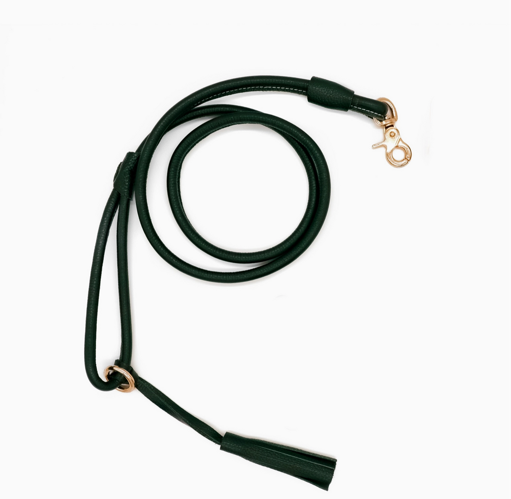 Chic Leather Leash- Olive Green