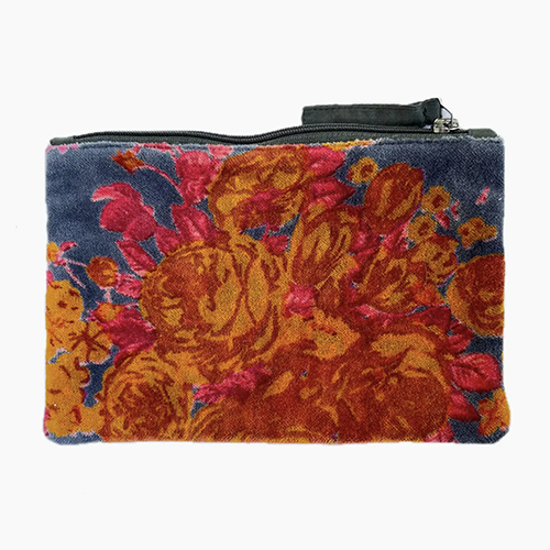 Pochette Napoli en velours Grand motif roses anthracite