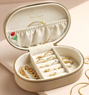 Embroidered Flowers Oval Jewelry Box