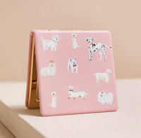 Miroir de poche avec imprimé de chien rose