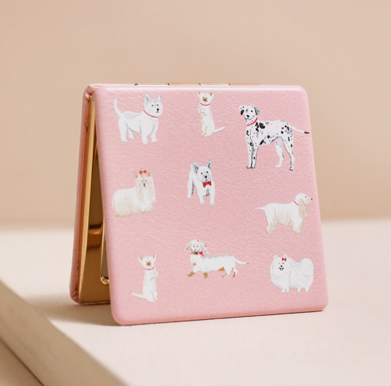 Miroir de poche avec imprimé de chien rose