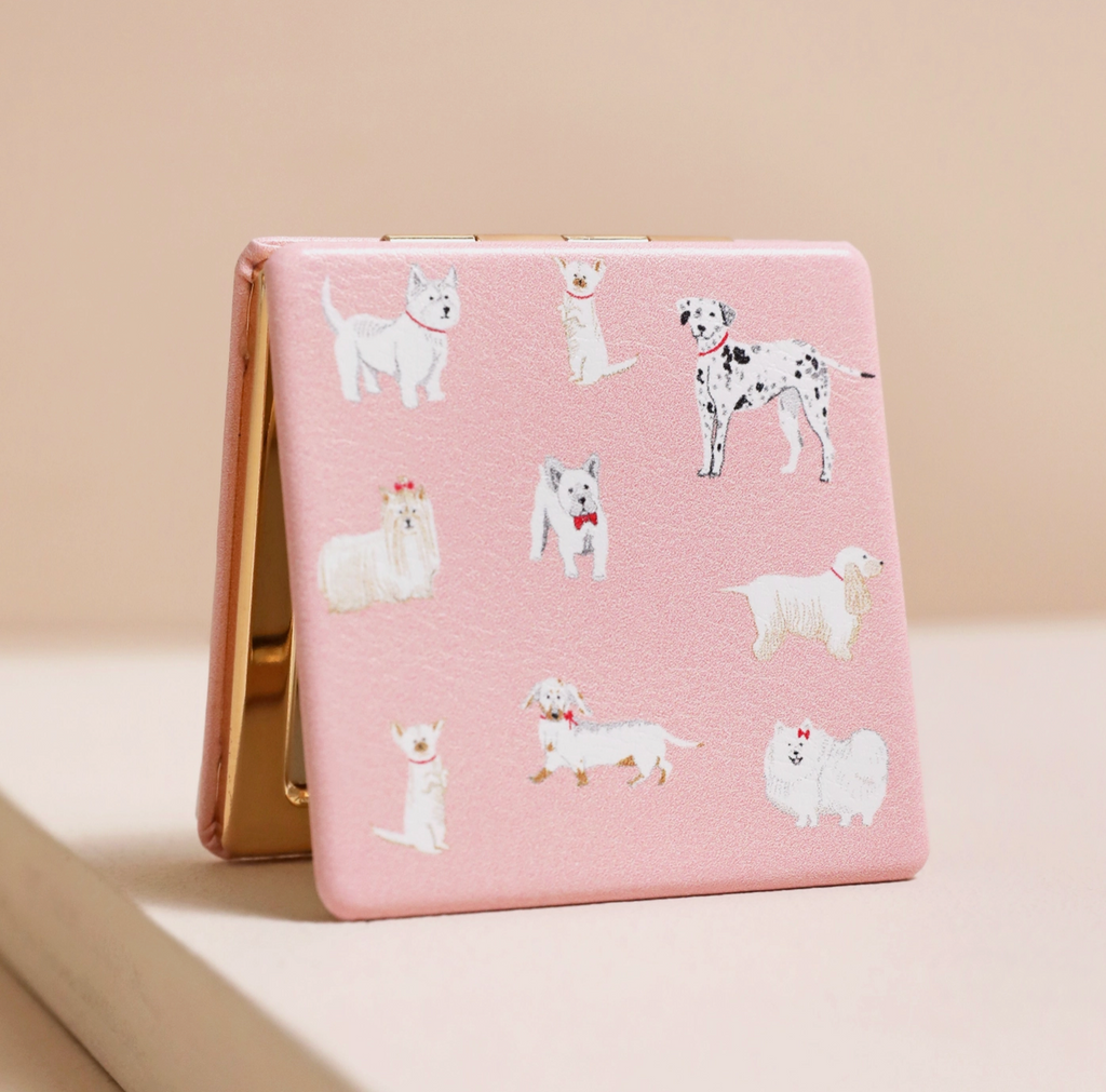 Pink Dog Print Compact Mirror