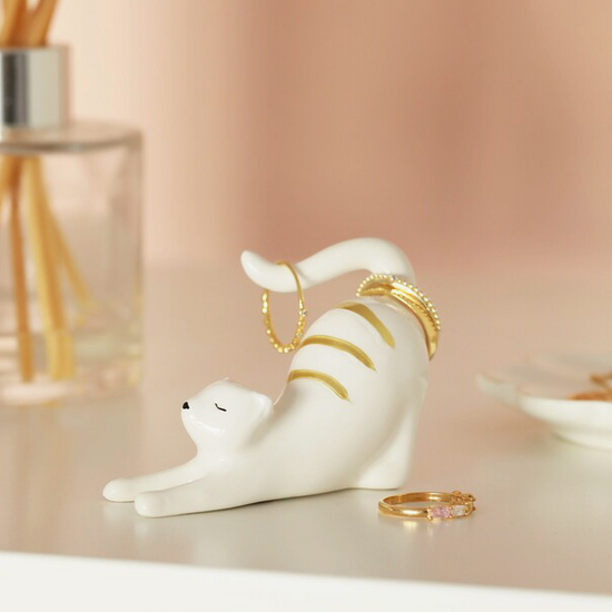 Ceramic Stretching Cat Ring Holder