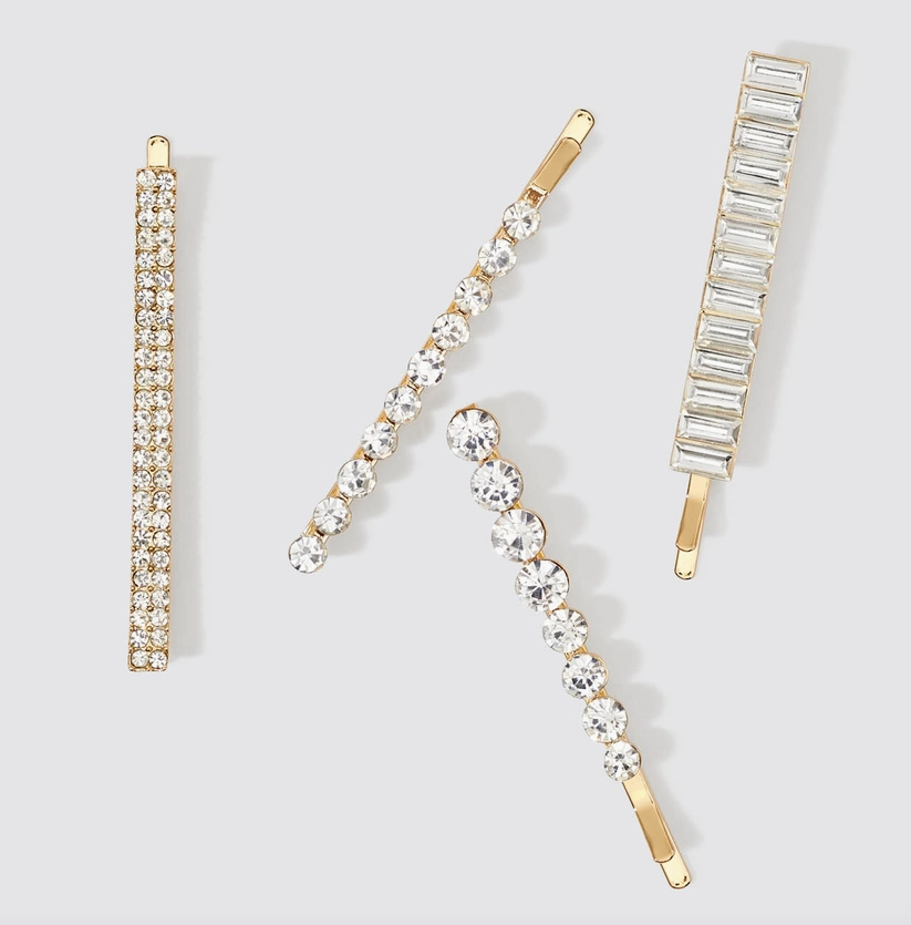 Kitsch Metal Rhinestone Assorted Bobby Pins 4 pc Gold