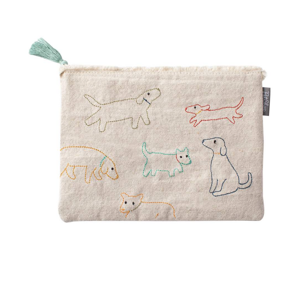 Canvas Pouch Stitched Dogs Medium