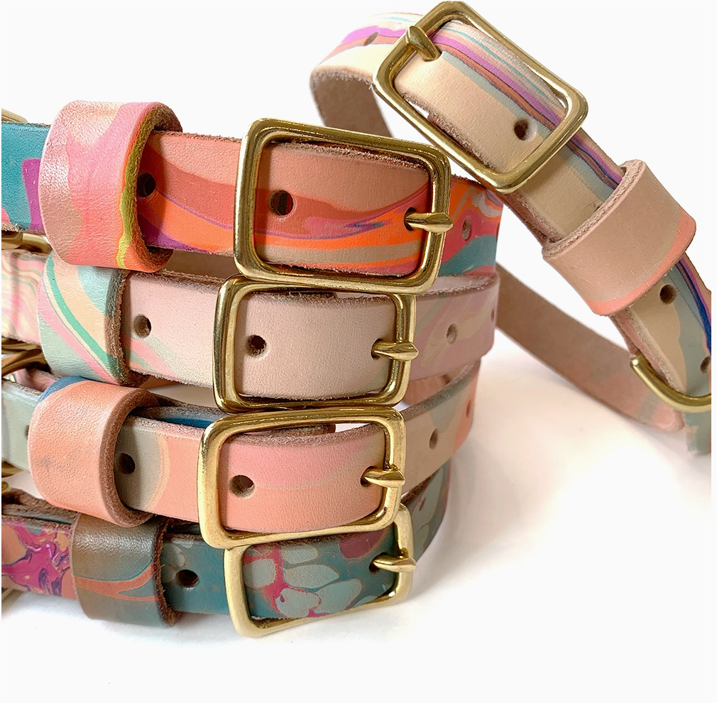 Hand Marbled Pet Collar - Colourful