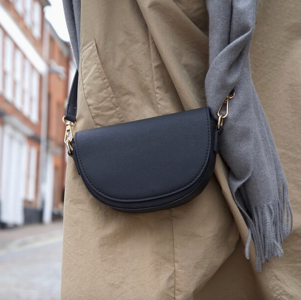 Vegan Leather Half Moon Crossbody- Black