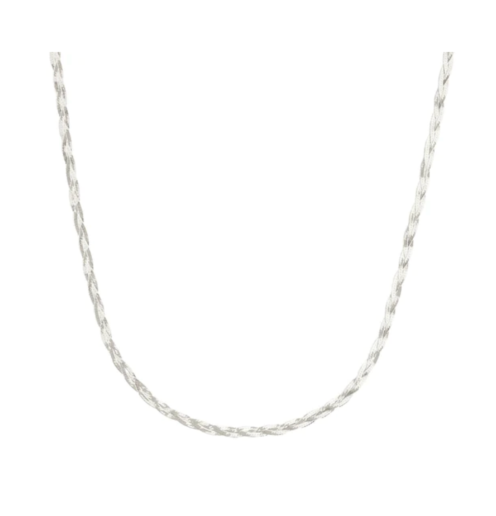 Leah Alexandra Braided Herringbone Necklace Silver