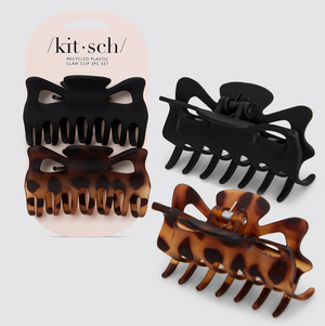 Ensemble de grandes pinces à cheveux en plastique recyclé Kitsch noir et tortue