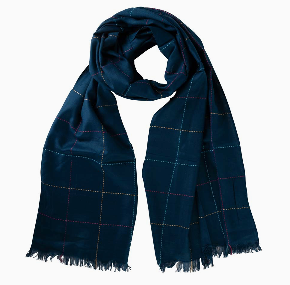 Écharpe Kantha Bleu Profond