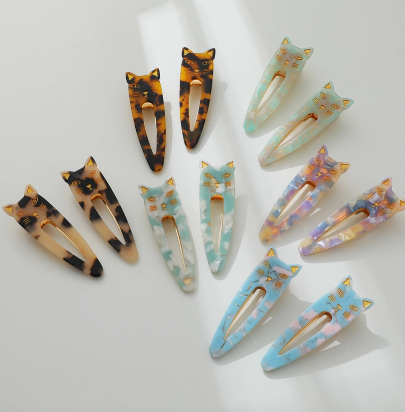 Pointed Cat Face Barrette Set Of 2