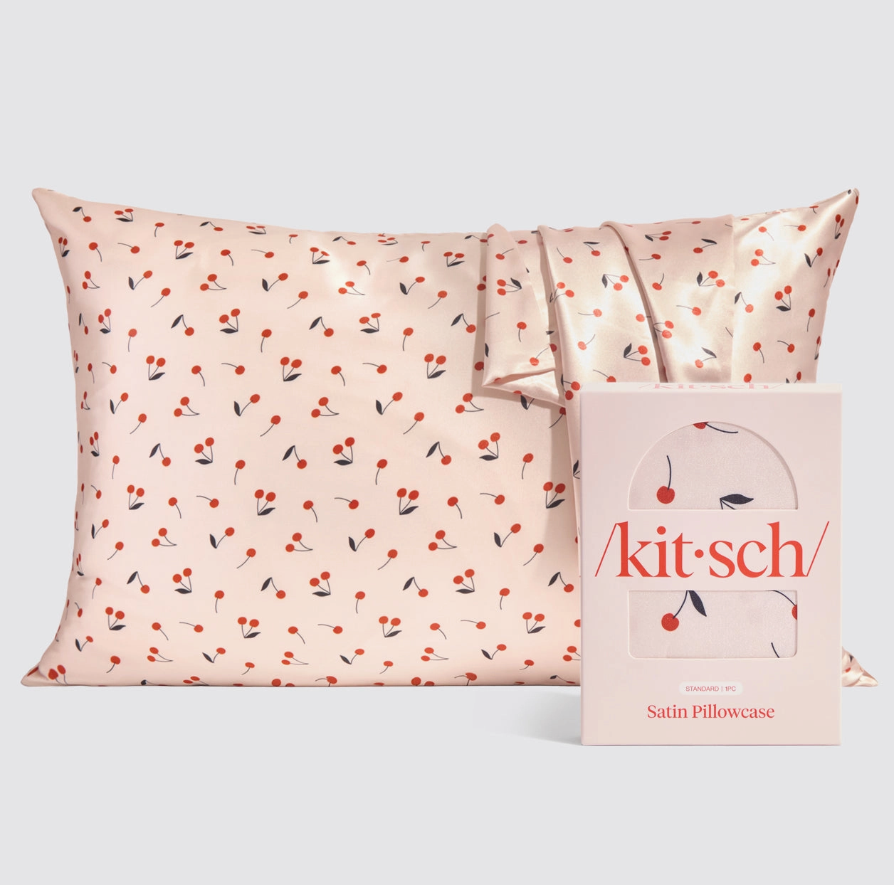 Taie d'oreiller en satin Kitsch imprimé cerise
