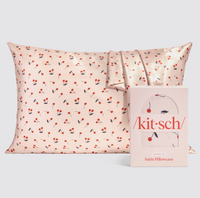 Taie d'oreiller en satin Kitsch imprimé cerise