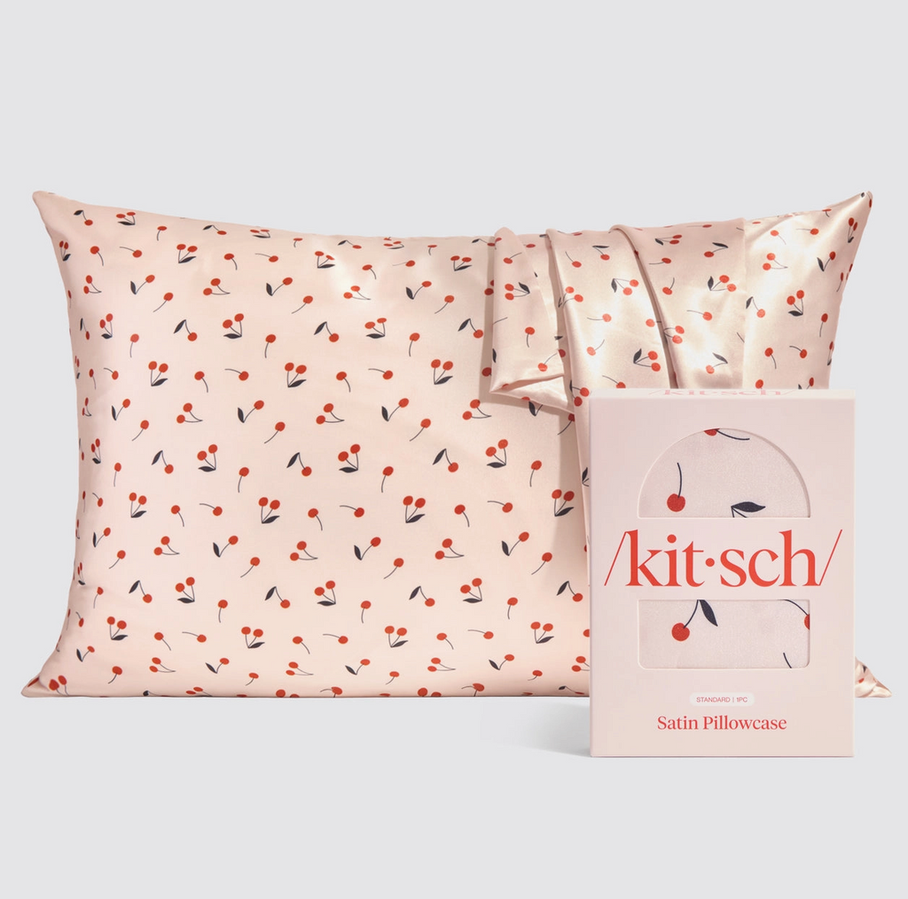 Taie d'oreiller en satin Kitsch imprimé cerise