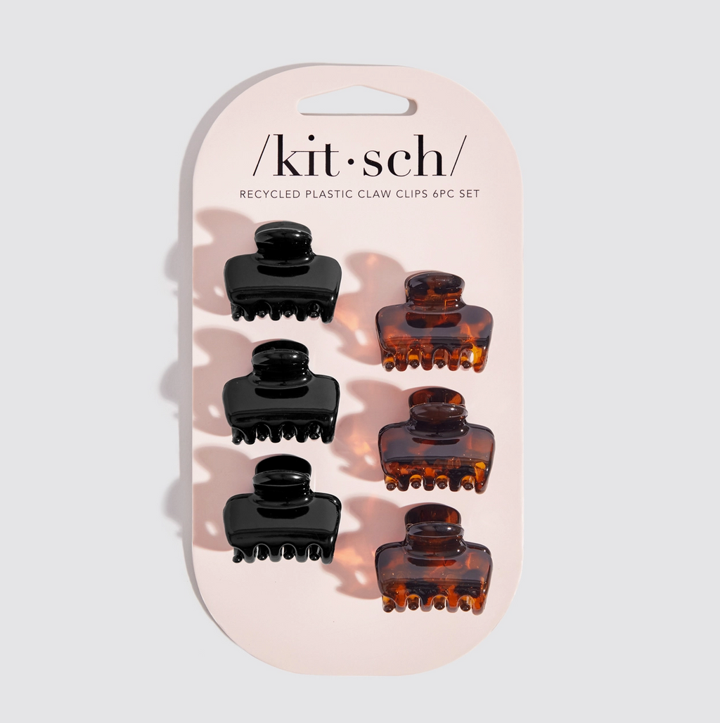 Ensemble de 6 pinces à cheveux mini puffy en plastique recyclé Kitsch/6 Tortue Noire