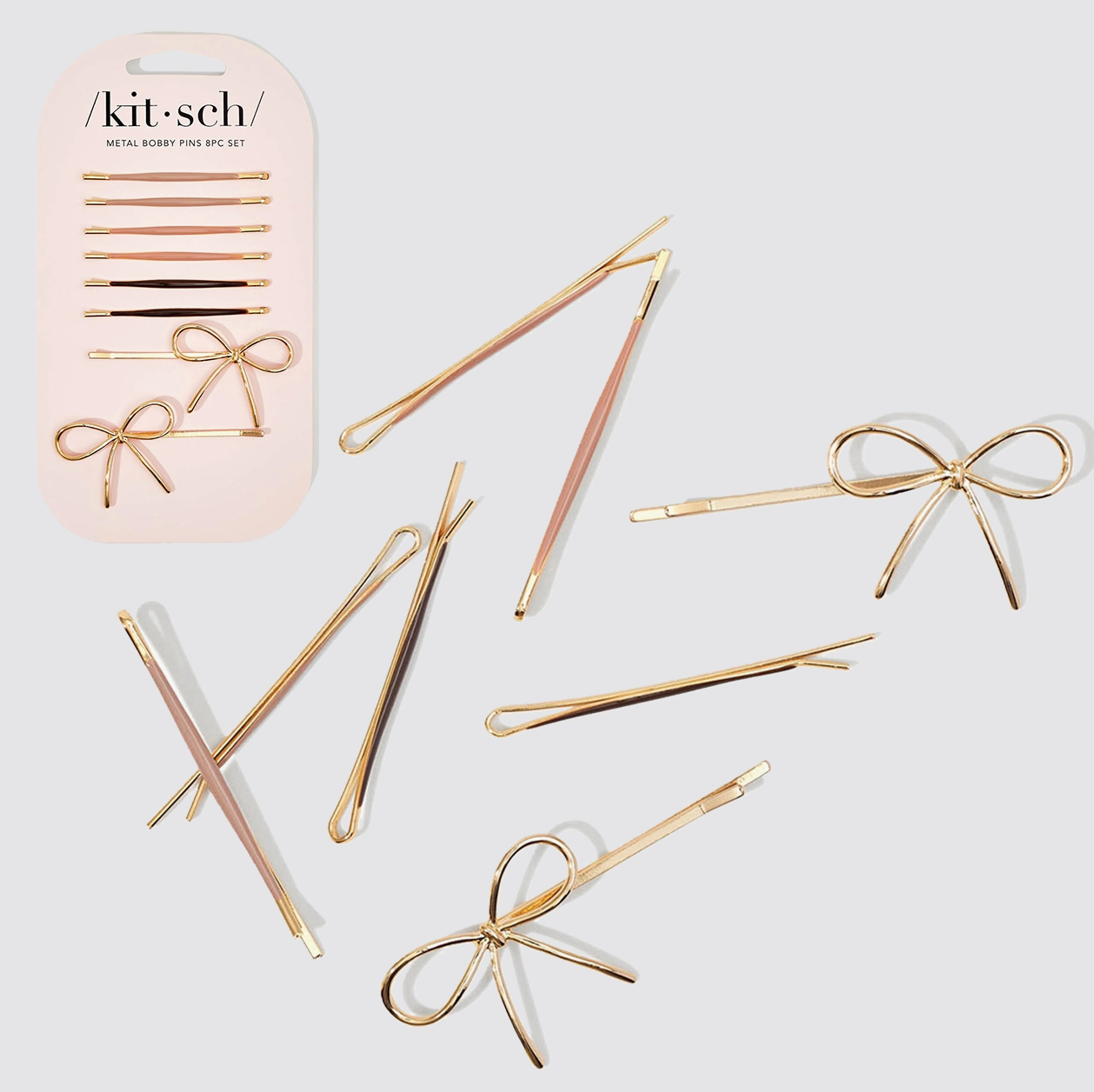 Kitsch Metal Enamel Cloud & Bow Bobby Pins 8pc Rosewood