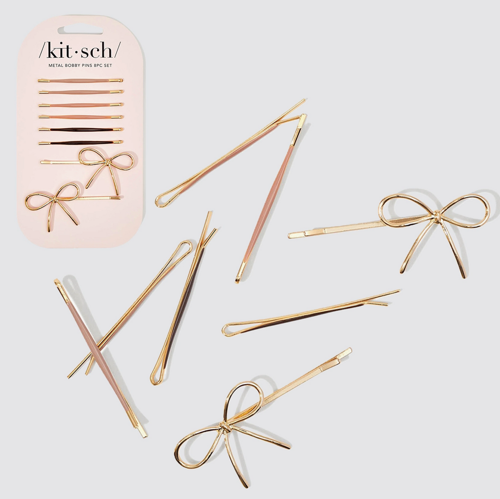 Épingles à cheveux en métal émaillé Kitsch en forme de nuage et de nœud 8 pièces Bois de rose