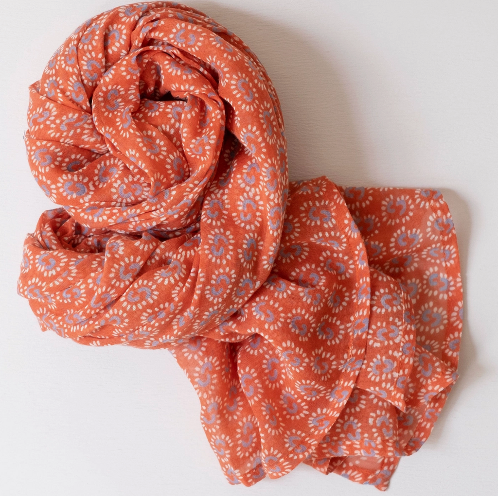 Sunburst Coral Block Printed Scarf