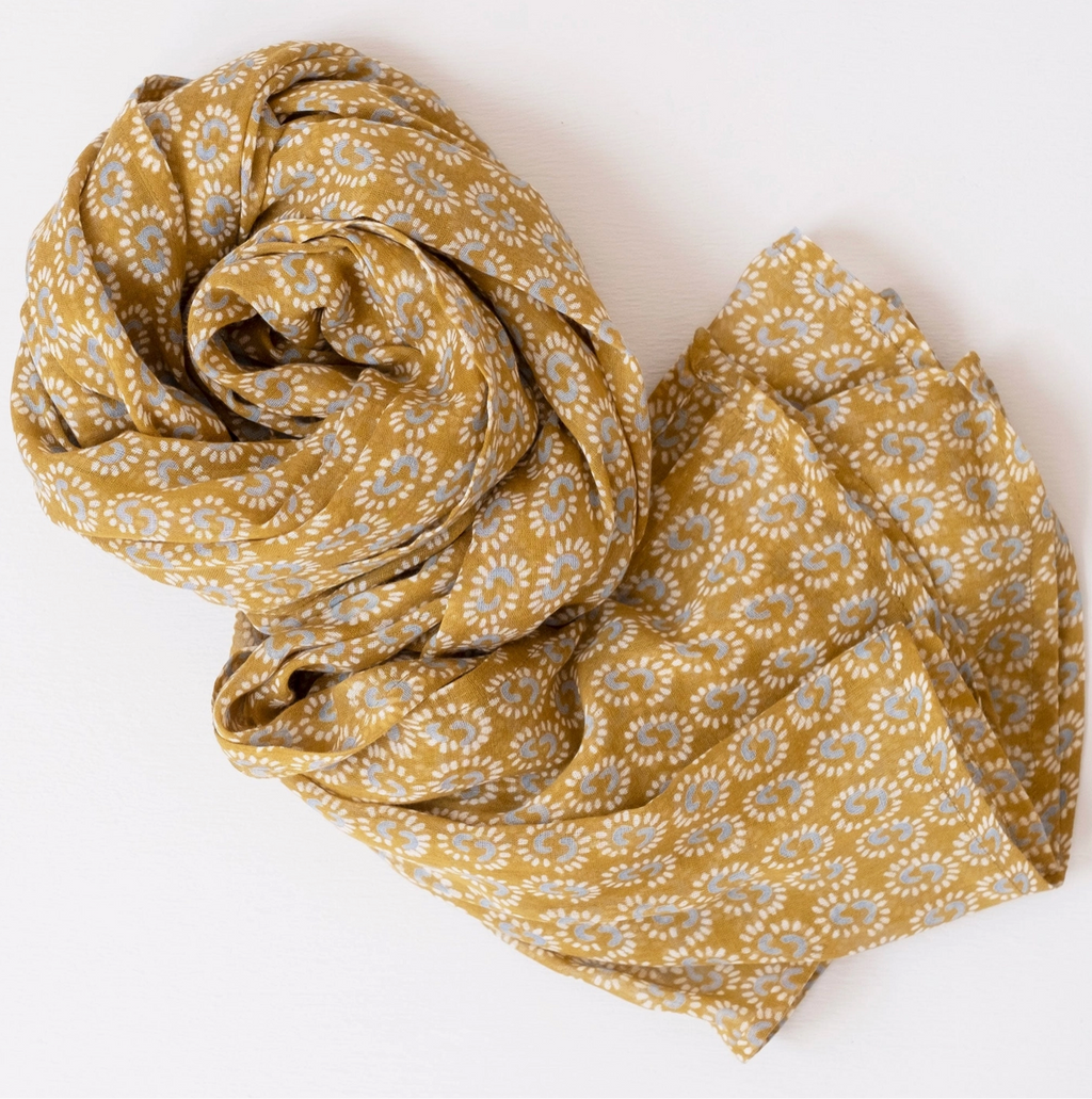 Sunburst Dark Honey Block Printed Scarf