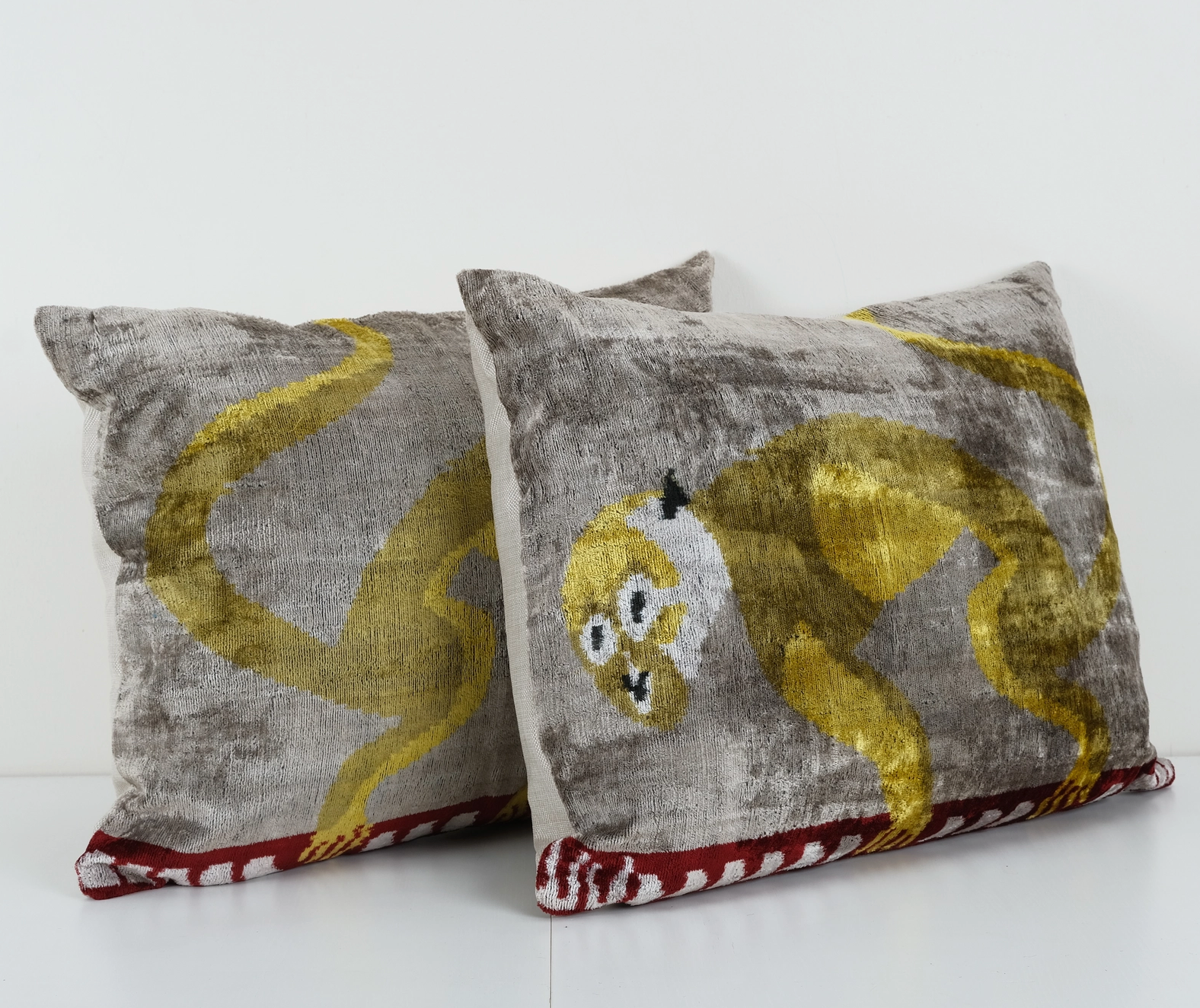 Ikat Monkey Silk Velvet Pillow