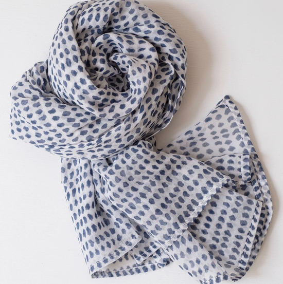 Navy Dot Block Printed Scarf