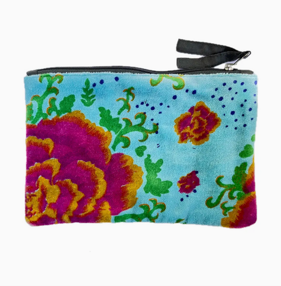 Napoli Velvet Pouch Peonies Blue