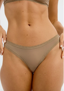 Blush Micro Lace Trim Thong Truffle