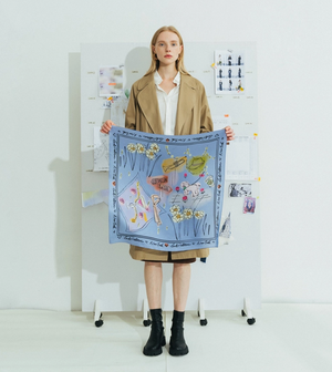 New York In Sketches Silk Scarf Blue