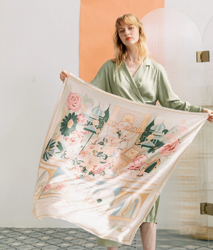 Vintage Blooms Large Silk Scarf