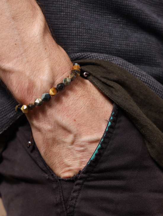 Golden Blue Tiger Eye And Sterling Silver Bracelet