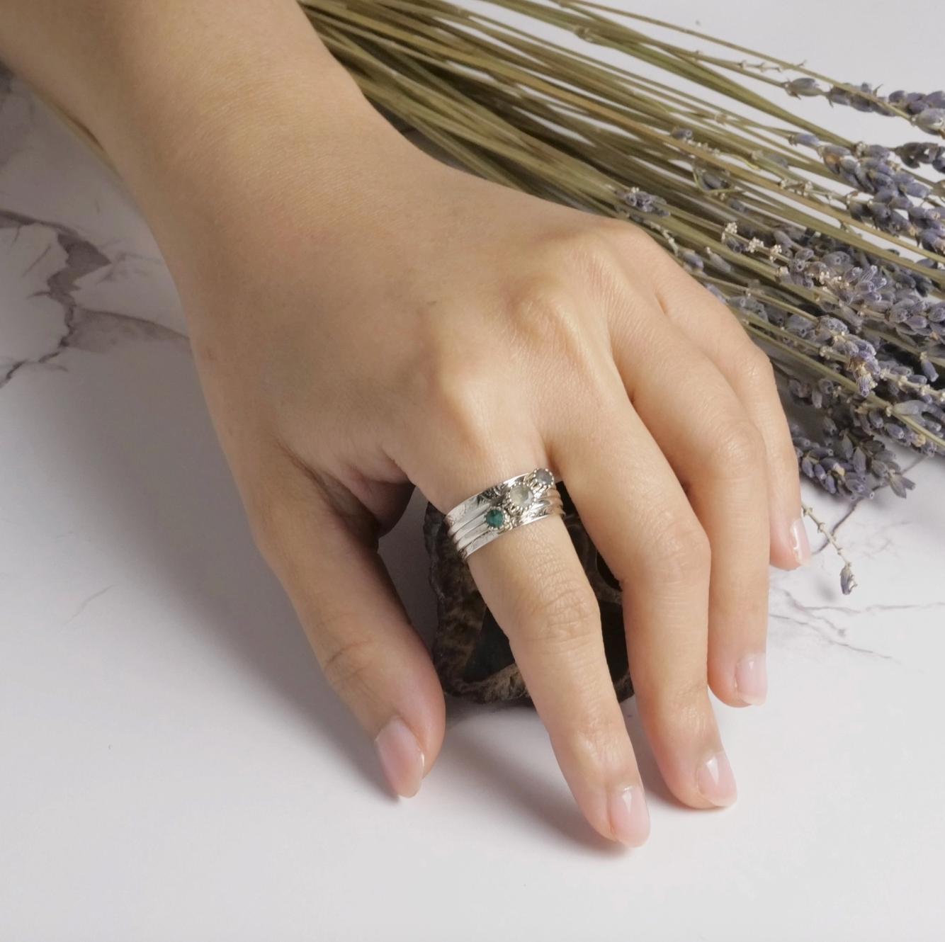 Sterling Silver Triple Stone Spinner Ring