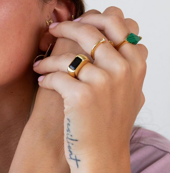 Larissa Loden Chunky Gold Plated Bezel Ring Black