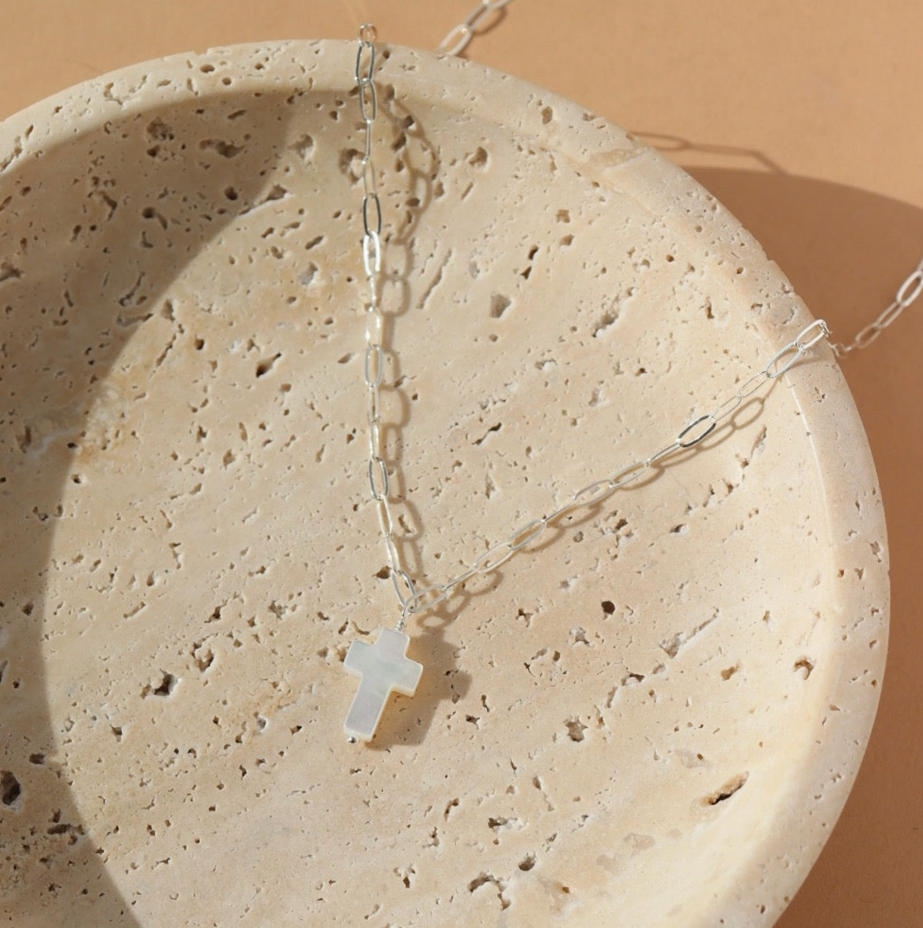 Token Mother Of Pearl Cross Necklace
