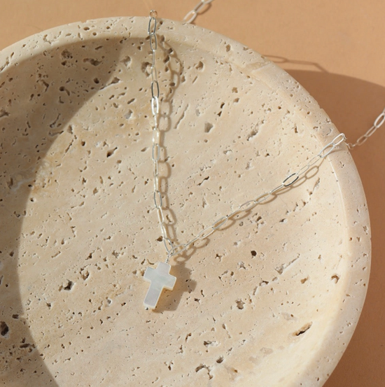 Token Mother Of Pearl Cross Necklace