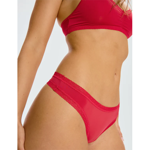 Blush Micro Lace Trim Thong Red
