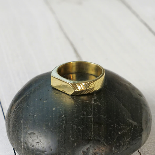 Brass Etched Arrow Band Ring