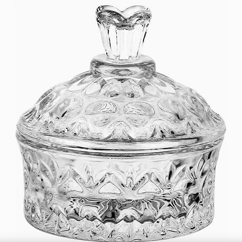 Carved Glass Jar W/Lid