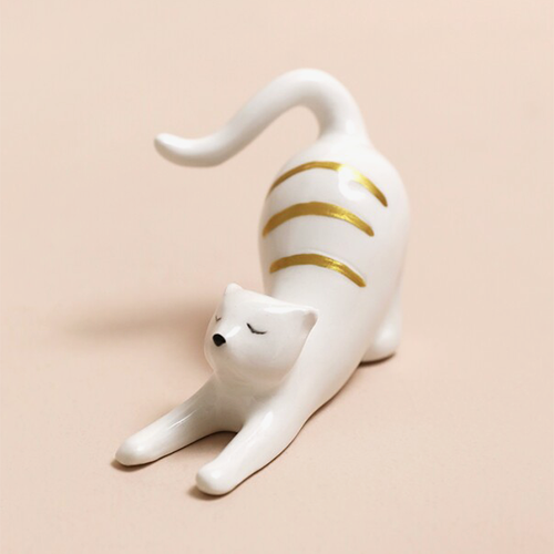 Ceramic Stretching Cat Ring Holder
