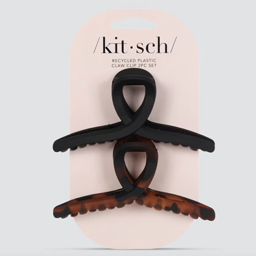 Clips à cheveux en forme de boucle Kitsch grande taille 2 pièces noir et écaille