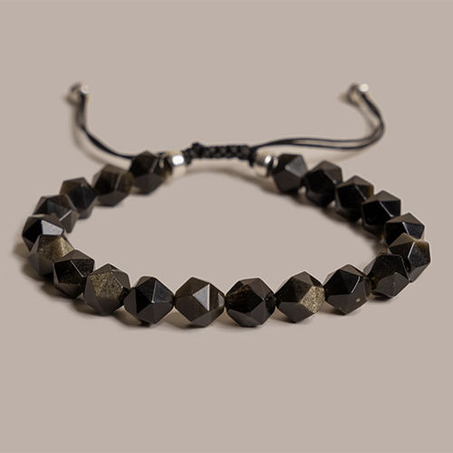 Golden Obsidian And Sterling Silver Bracelet