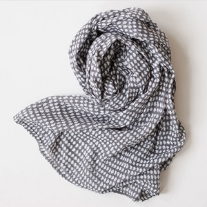 Dark Gray White Block Printed Scarf