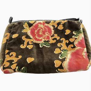 Napoli Velvet Pouch Peonies Olive