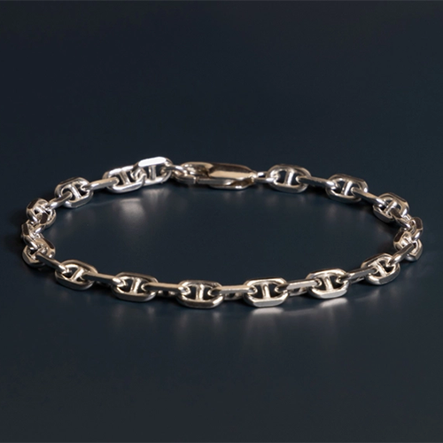 925 Sterling Double Anchor Chain Men's Bracelet