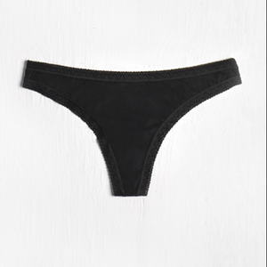 Blush Micro Lace Trim Thong Black