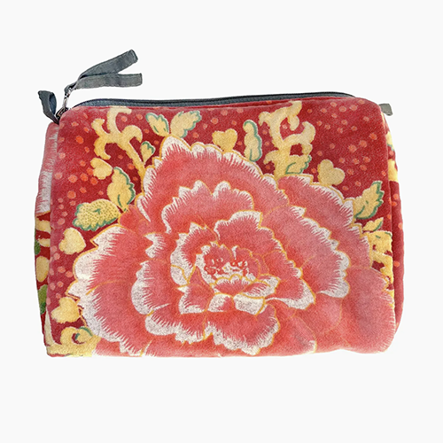 Rome Velvet Pouch Peonies Red