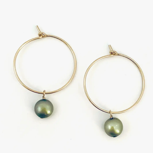 Perla Tiny Hoop Earring Olive Pearl
