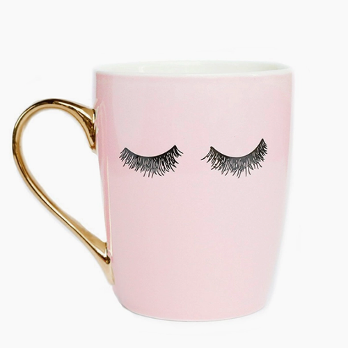 Pink Eyelashes Gold Coffee Mug