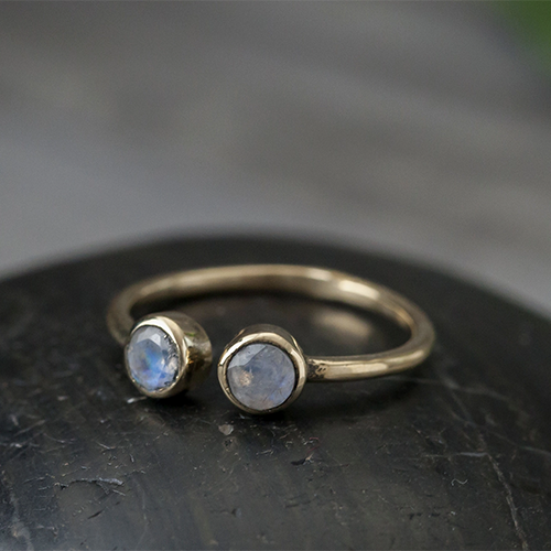 Brass Double Faceted Ring With Moonstone