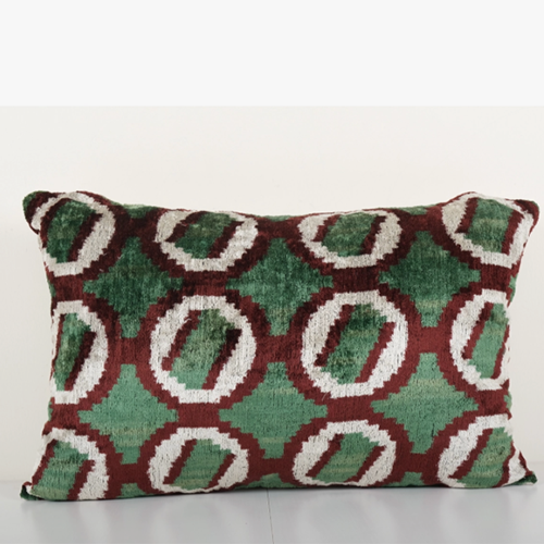Green Silk Ikat Velvet Pillow 15x22