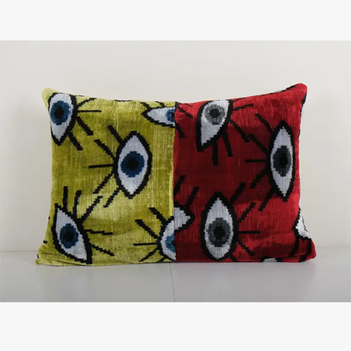 Ikat Eye Patchwork Silk Pillow